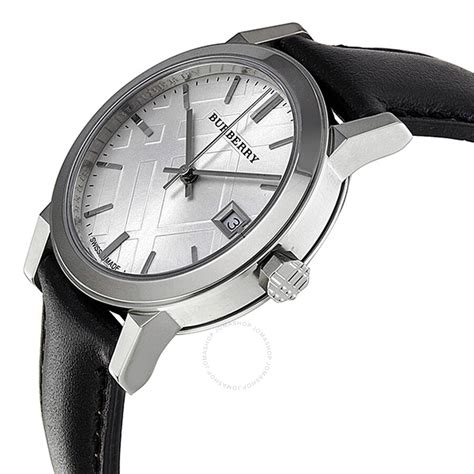 Burberry Chronograph Silver Dial Black Leather Strap 